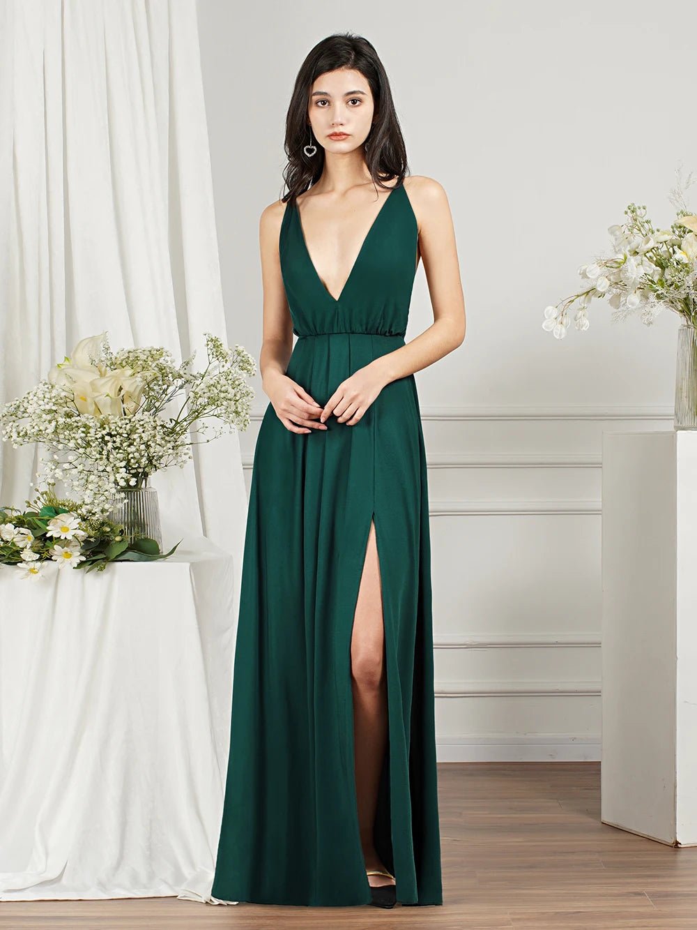 Criss Cross Lace Up Sexy Chiffon Bridesmaid Dress