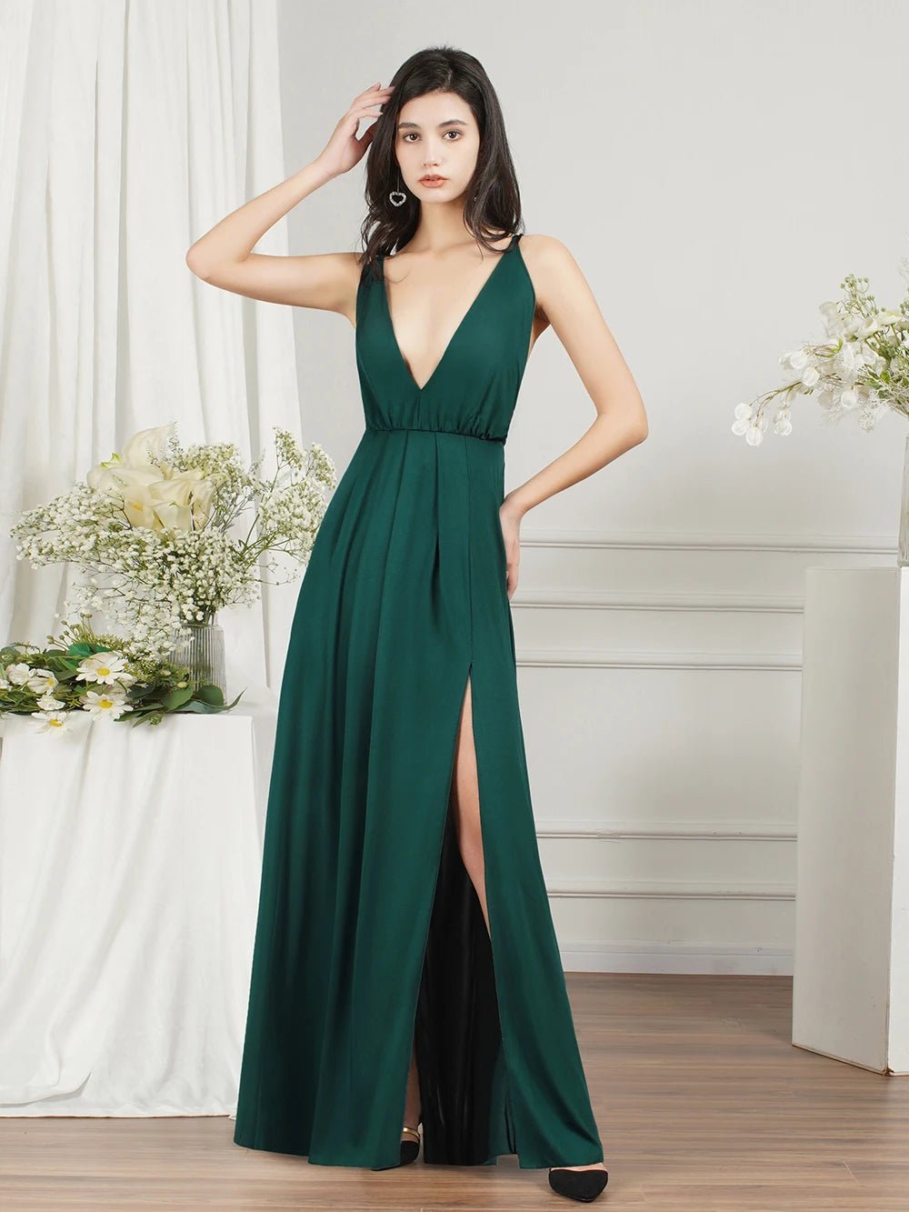 Cross Lace Up Sexy Chiffon Maxi Bridesmaid Dress