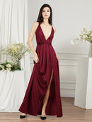 Burgundy Cross Lace Up Sexy Chiffon Maxi Bridesmaid Dress 2