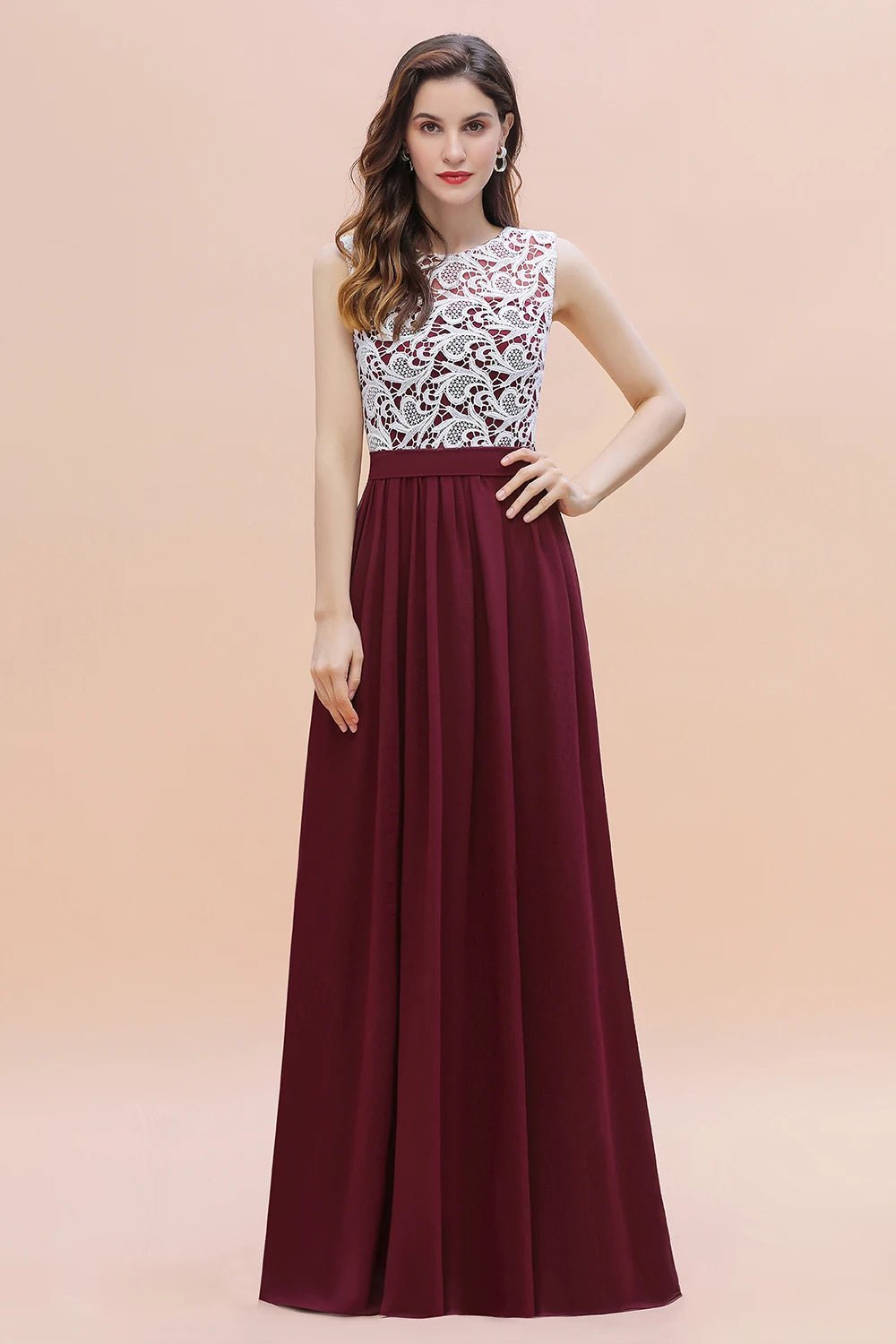 Burgundy Elegant Floor Length Sequins Bridesmaid Dresses 2