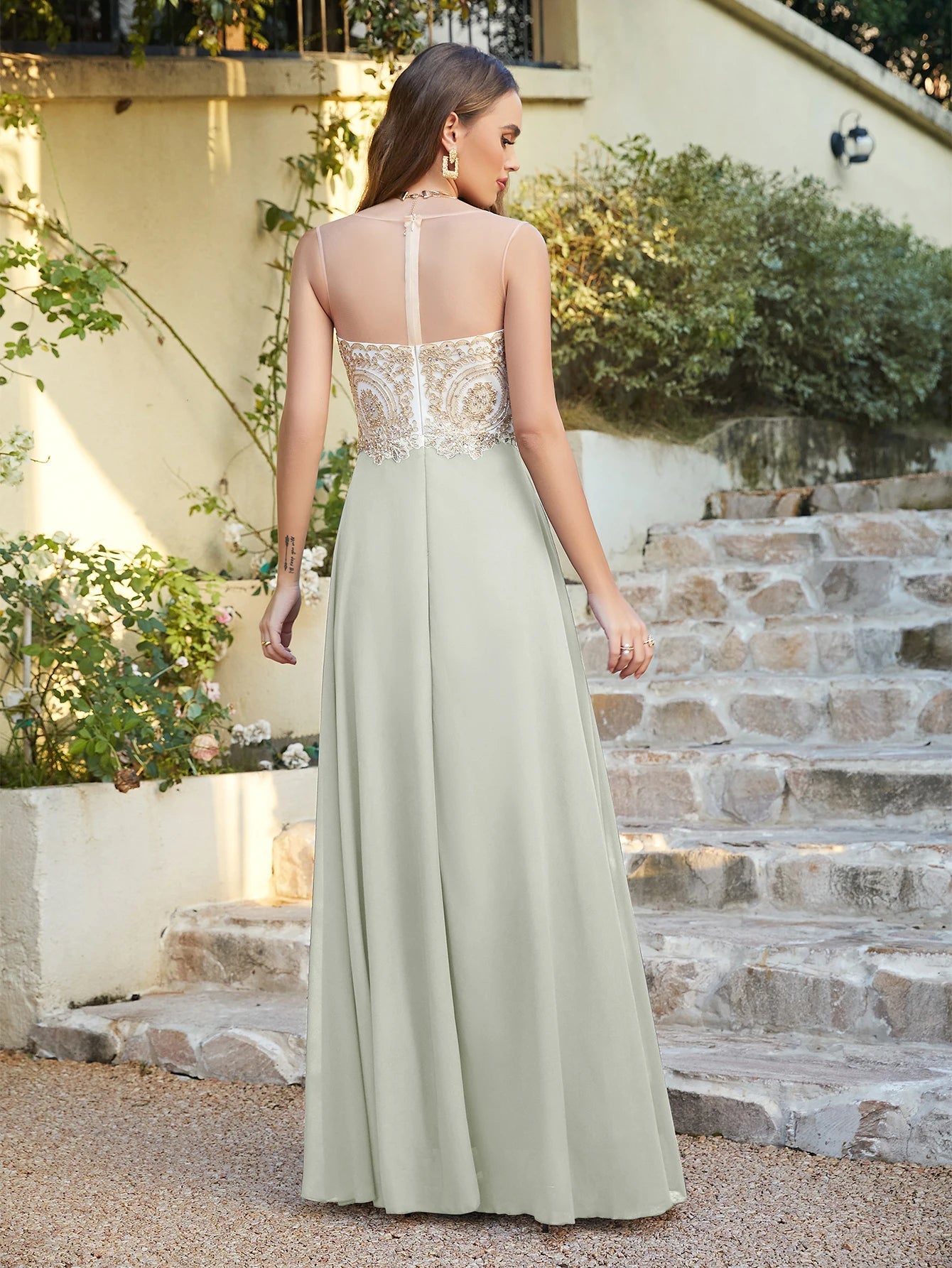 Elegant Sweetheart  Bridesmaid Dresses With  Golden Applique