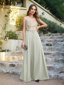 Grey Elegant Sweetheart Bridesmaid Dresses With Golden Applique 2