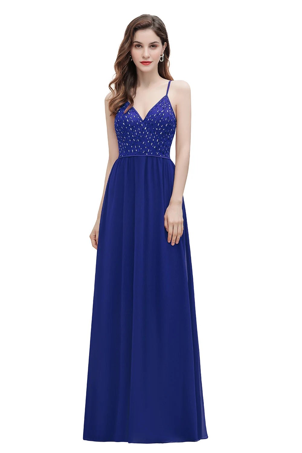 royal blue Floor Length A - Line Sequin And Chiffon Bridesmaid Dress 2