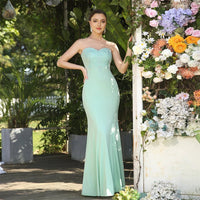 Mint Green Floral Applique Mermaid Chiffon Bridesmaid Dress 2