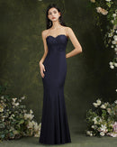 Navy Blue Floral Applique Mermaid Chiffon Bridesmaid Dress 2