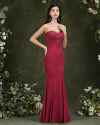 Burgundy Floral Applique Mermaid Chiffon Bridesmaid Dress 2