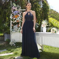 Navy blue Halter A - Line Chiffon Navy Blue Bridesmaid Dresses 2