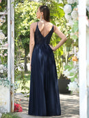 Navy blue Halter A - Line Chiffon Navy Blue Bridesmaid Dresses 2