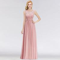 Pink Lace Applique A - line Sleeveless Long Chiffon Bridesmaid Dress 2