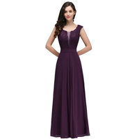 Purple Lace Applique Long Chiffon Bridesmaid Dress 2