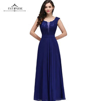 Royal Blue Lace Applique Long Chiffon Bridesmaid Dress 2