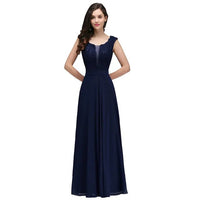 Navy Blue Lace Applique Long Chiffon Bridesmaid Dress 2