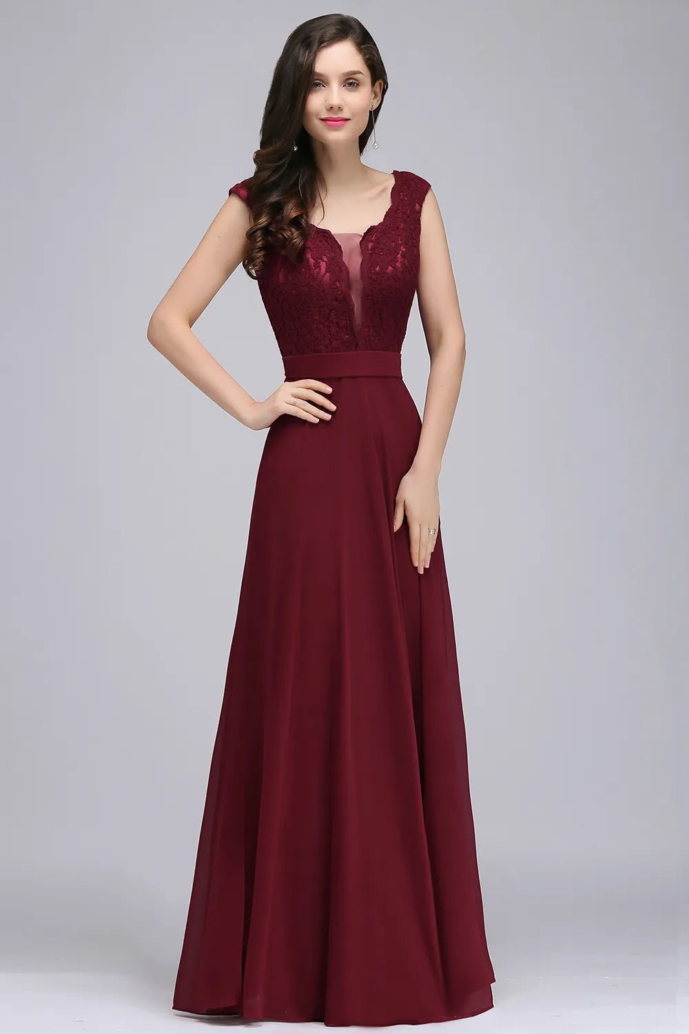 Lace Applique Long Chiffon Bridesmaid Dress