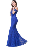 Royal Blue Lace Applique Off The Shoulder Mermaid Bridesmaid Dress 2