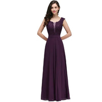 Purple Lace Appliques Scoop Neck Chiffon Bridesmaid Dress 2