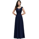 Navy Blue Lace Appliques Scoop Neck Chiffon Bridesmaid Dress 2