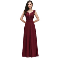 Burgundy Lace Appliques Scoop Neck Chiffon Bridesmaid Dress 2