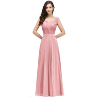 Pink Lace Appliques Scoop Neck Chiffon Bridesmaid Dress 2