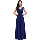 Royal Blue Lace Appliques Scoop Neck Chiffon Bridesmaid Dress 2