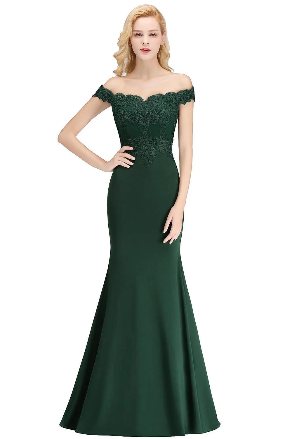 Lace Beading  Green Off The Shoulder Bridesmaid Dress