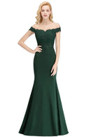 Green Lace Beading Green Off The Shoulder Bridesmaid Dress 2