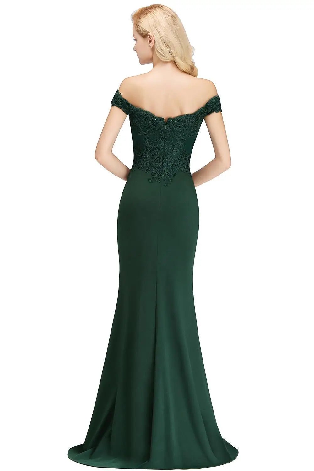 Lace Beading  Green Off The Shoulder Bridesmaid Dress