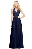 navy blue Lace Floral Embroidered Bridesmaid Dress 2