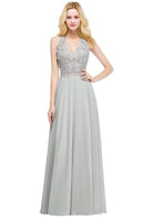 silver Lace Floral Embroidered Bridesmaid Dress 2