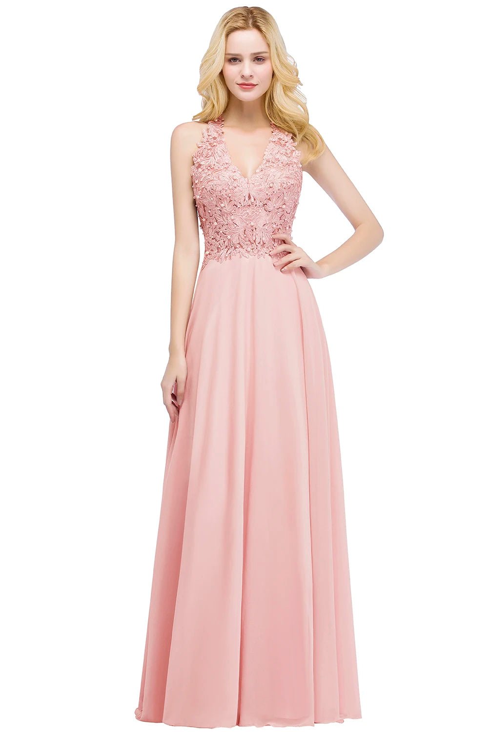 pink Lace Floral Embroidered Bridesmaid Dress 2