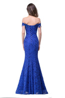 Royal Blue Lace Mermaid Off The Shoulder Bridesmaid Dress 2