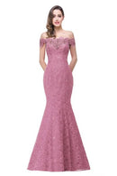 Dusty Pink Lace Mermaid Off The Shoulder Bridesmaid Dress 2