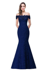 Navy Blue Lace Mermaid Off The Shoulder Bridesmaid Dress 2