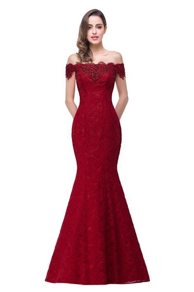 Burgundy Lace Mermaid Off The Shoulder Bridesmaid Dress 2