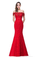 Red Lace Mermaid Off The Shoulder Bridesmaid Dress 2