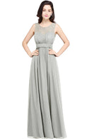 Silver Lace O - Neck A - Line Chiffon Ruched Bridesmaid Dress 2