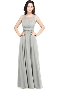 Silver Lace O - Neck A - Line Chiffon Ruched Bridesmaid Dress 2