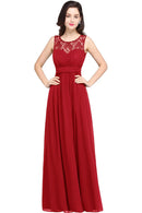 Red Lace O - Neck A - Line Chiffon Ruched Bridesmaid Dress 2