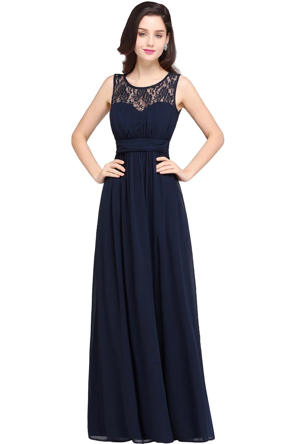 Lace O-Neck A-Line Chiffon Ruched Bridesmaid Dress