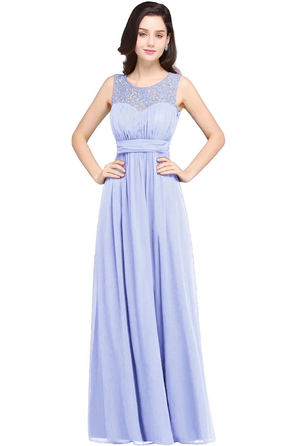 Lavender Lace O - Neck A - Line Chiffon Ruched Bridesmaid Dress 2