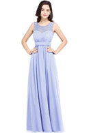 Lavender Lace O - Neck A - Line Chiffon Ruched Bridesmaid Dress 2