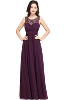 Grape Lace O - Neck A - Line Chiffon Ruched Bridesmaid Dress 2