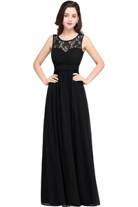 Black Lace O - Neck A - Line Chiffon Ruched Bridesmaid Dress 2