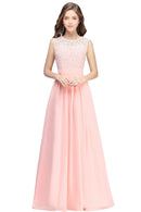 Light Pink Lace O - Neck Sleeveless A - Line Chiffon Bridesmaid Dress 2