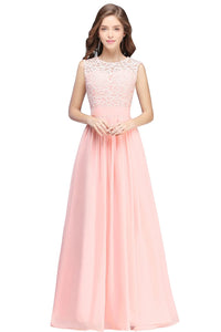 Light Pink Lace O - Neck Sleeveless A - Line Chiffon Bridesmaid Dress 2