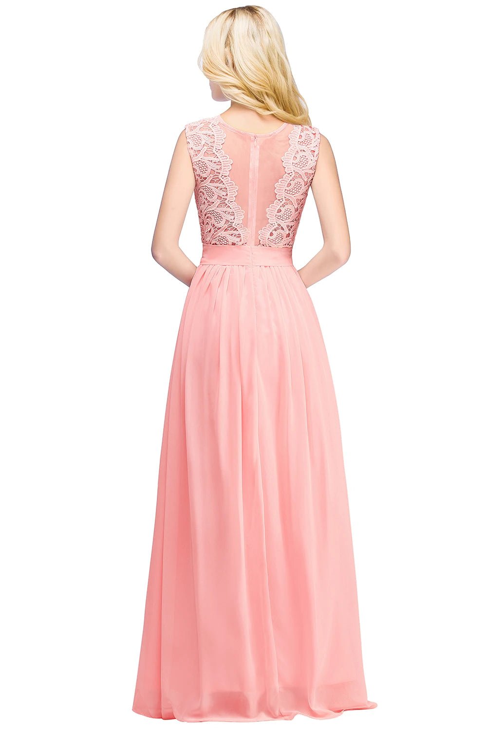 Lace O-Neck Sleeveless A-Line Chiffon Bridesmaid Dress