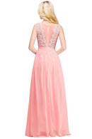 pink Lace O - Neck Sleeveless A - Line Chiffon Bridesmaid Dress 2