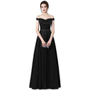 Black Lace Up A - Line Satin Off The Shoulder Bridesmaid Dress 2