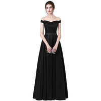 Black Lace Up A - Line Satin Off The Shoulder Bridesmaid Dress 2