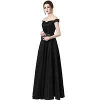 Black Lace Up A - Line Satin Off The Shoulder Bridesmaid Dress 2