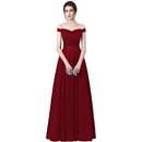 Burgundy Lace Up A - Line Satin Off The Shoulder Bridesmaid Dress 2